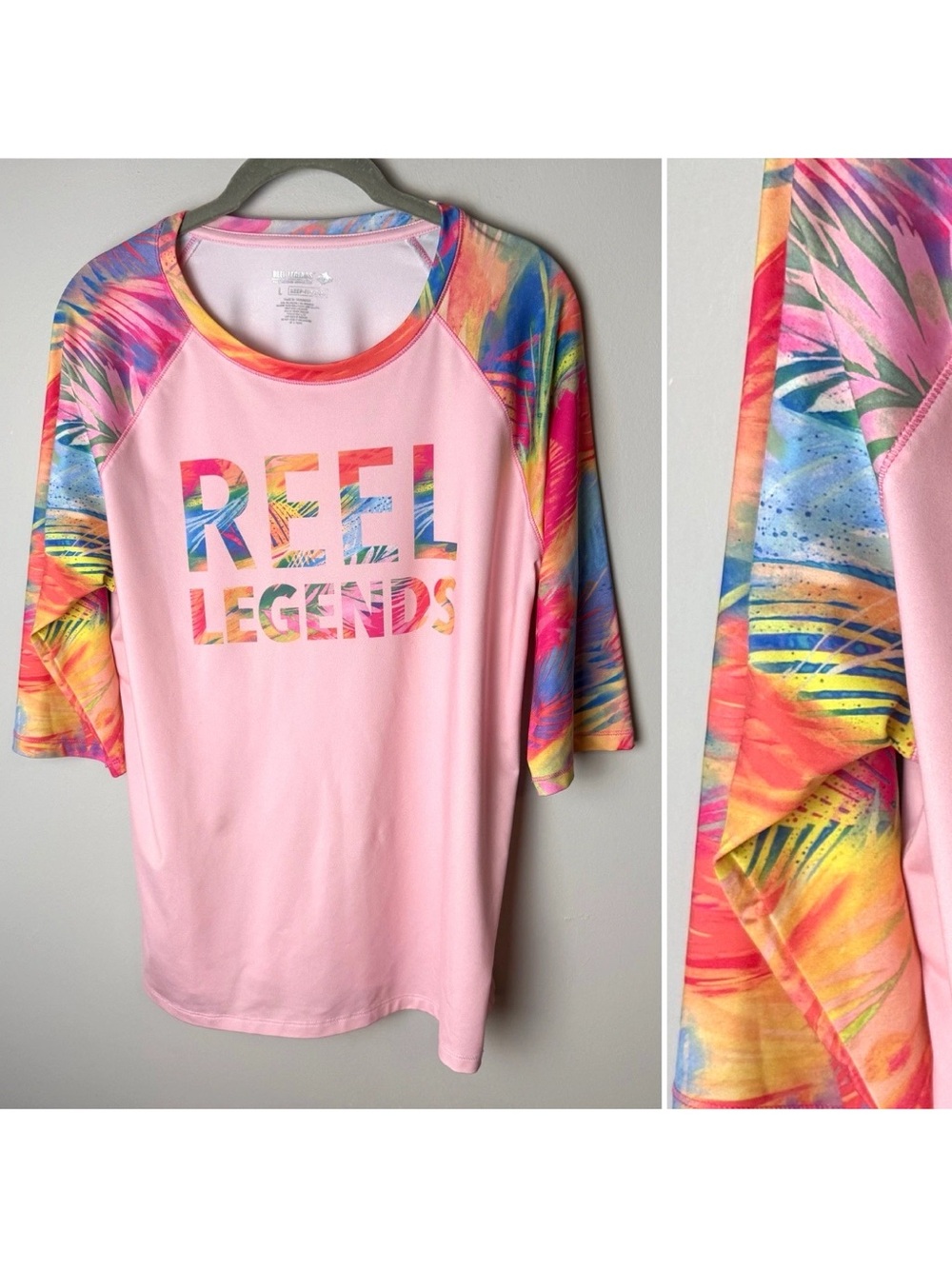 Reel Legends Keep It Cool Top Size Large Pink Tropical 1/2 Sleeve Fishing Beach